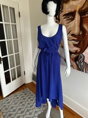 Guess by Marciano Silk Sleeveless Scoop Neck High Low Dress with Waist Tie